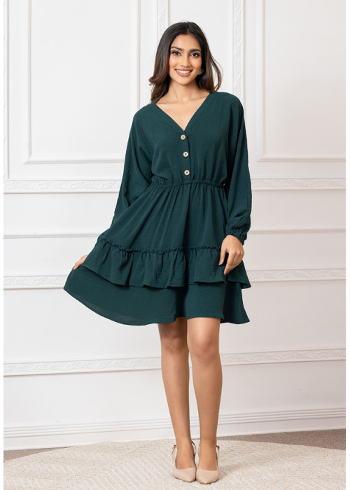 DARK GREEN AMY BALLOON SLEEVE DRESS
